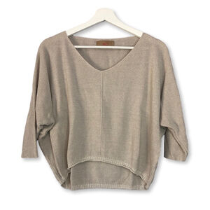 Free For Humanity Beige Metallic Dolman V Neck Sweater Small